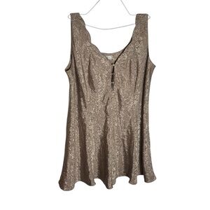 Vintage 90s tan nude satin floral babydoll button front nighty lingerie size 2X